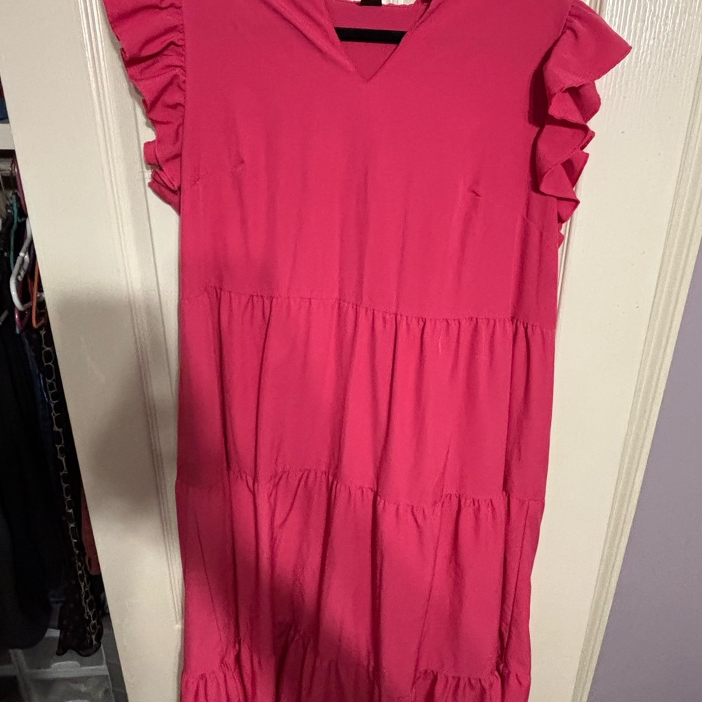 SHEIN Pink Tiered Ruffled Sundress